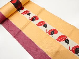 アンティーク　縞に木の葉模様織り出し　八寸帯地反物